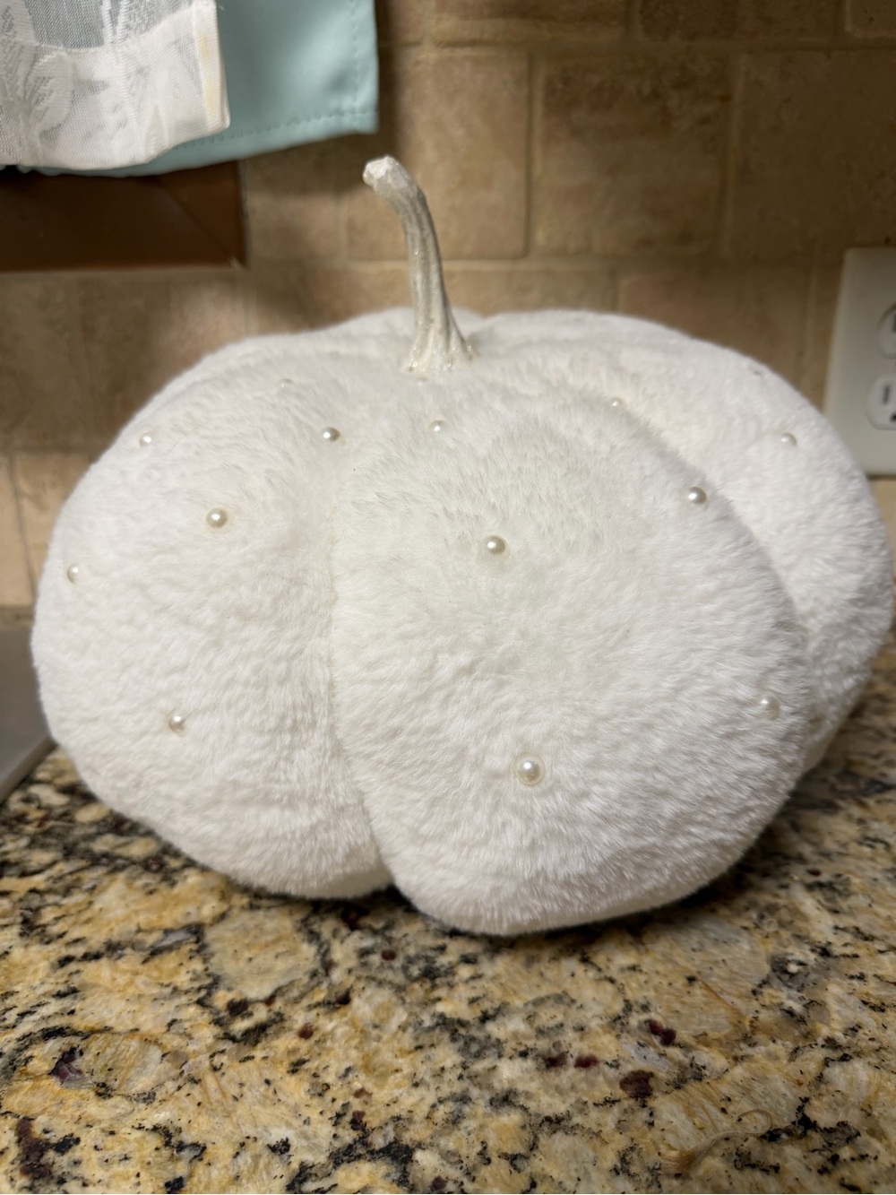 Plush White Pearl-Studded Decorative Pumpkin